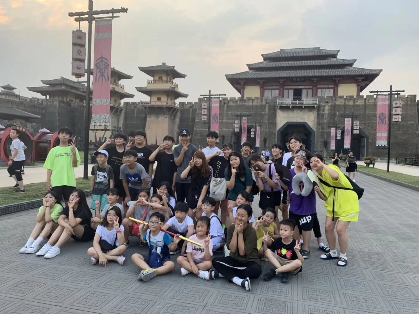 Young campers on a study trip to an ancient town